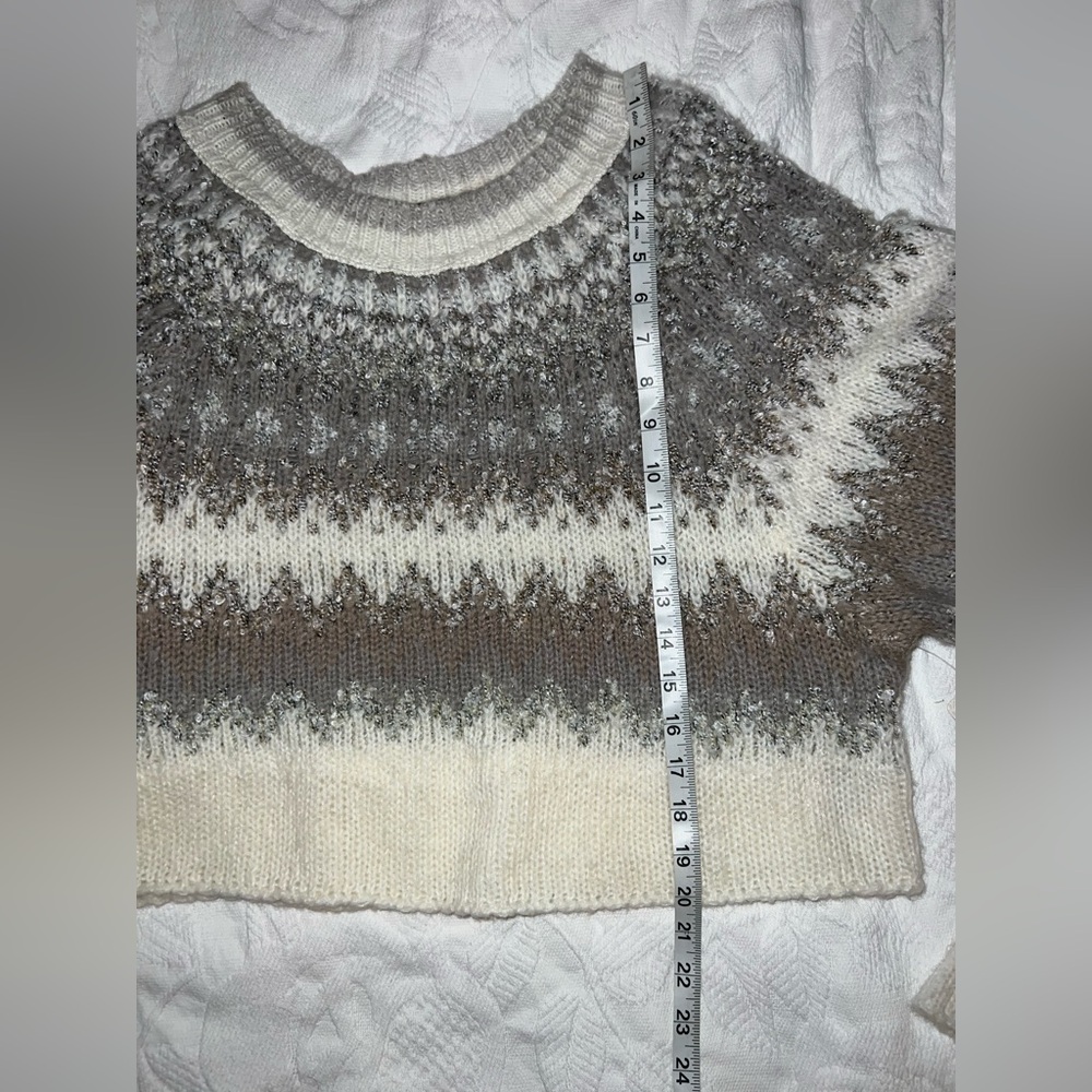 Free People Home for the Holidays Sweater Cream and Brown Wool Blend - Picture 6 of 9